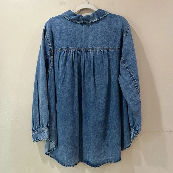 Jane And Delancey Tunic Top Women Plus 2X Chambray Blue Lyocell Western 90s New - Picture 2 of 6